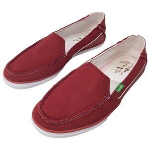 Sanuk Canvas Flats Loafer Red Size 7 Slip On Surfer Casual Comfort